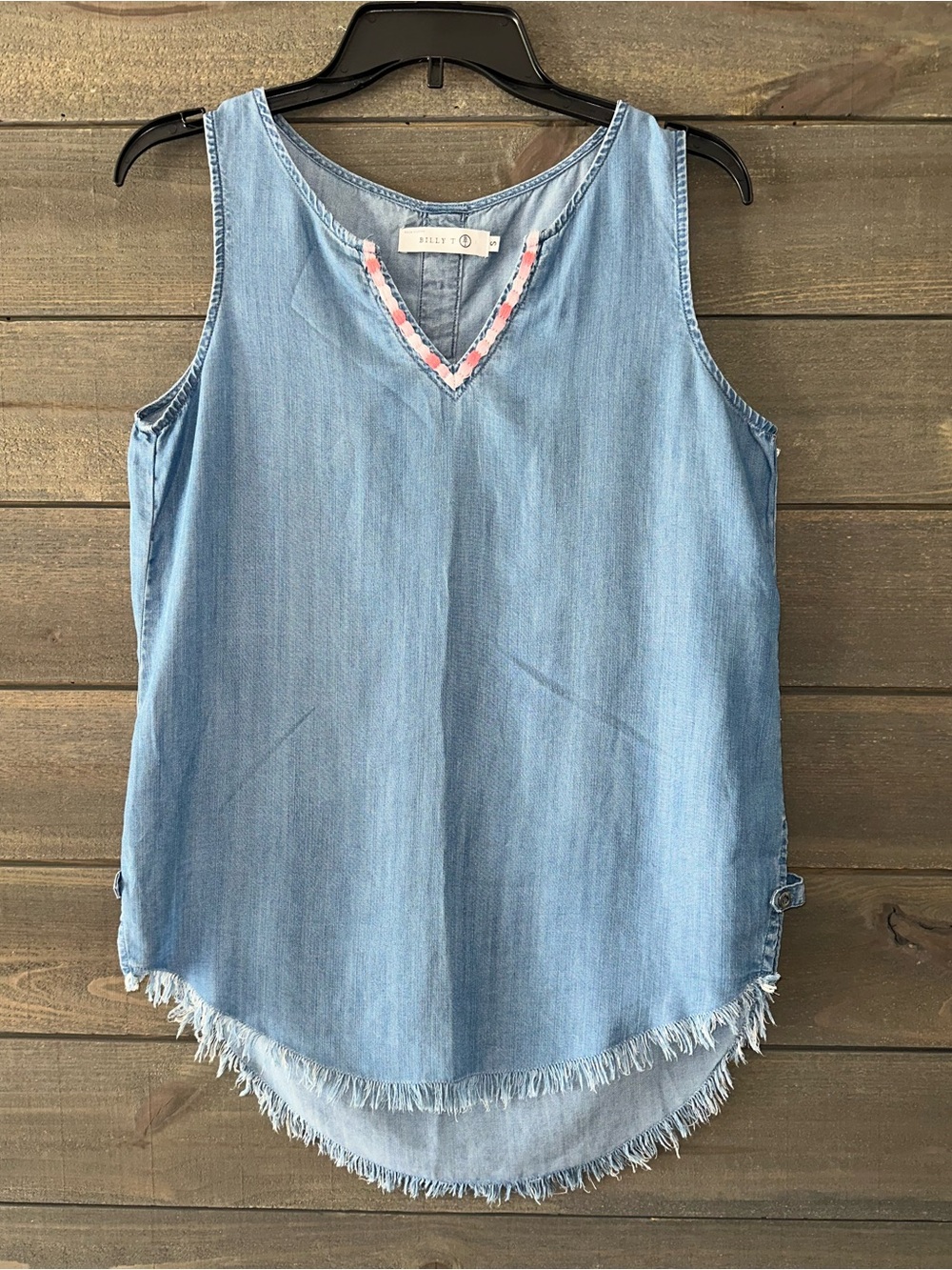 BILLY T Light Blue Denim Sleeveless V-Neck Top
